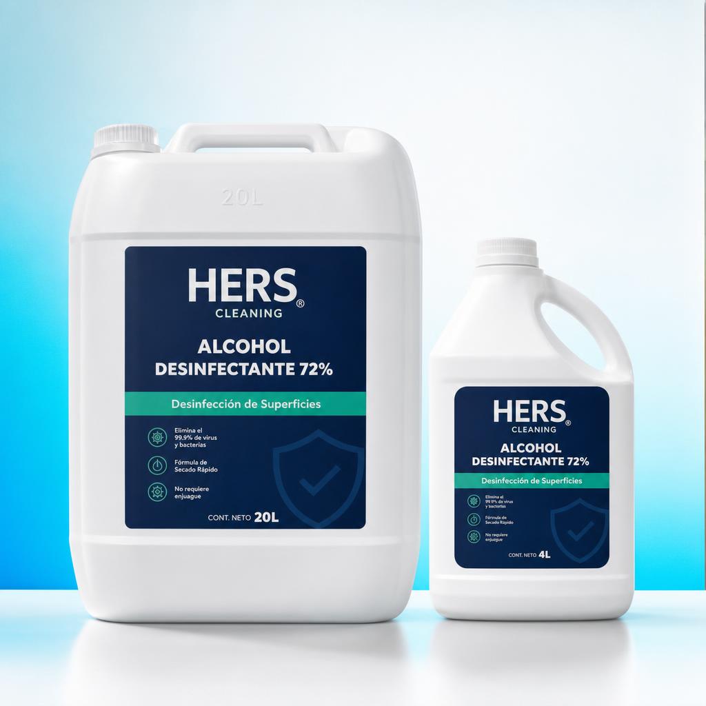 Alcohol Desinfectante 72% — presentaciones galón 4 L y garrafa 20 L de HERS Cleaning