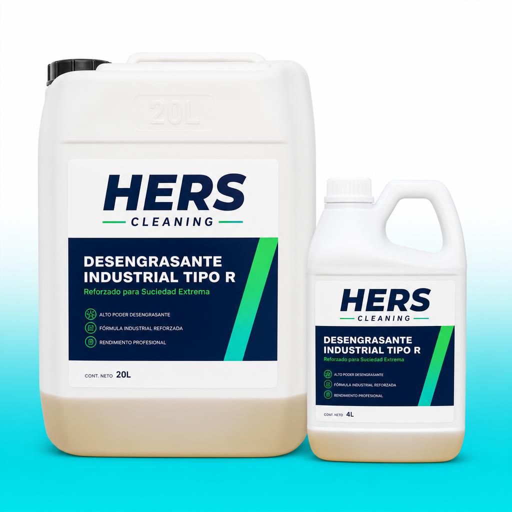Desengrasante Industrial Tipo R — presentaciones galón 4 L y garrafa 20 L de HERS Cleaning