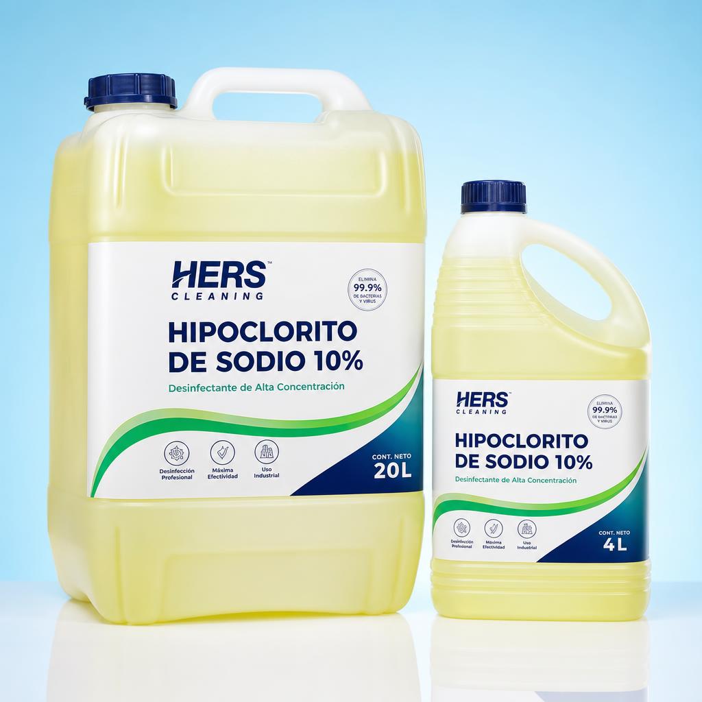 Hipoclorito de Sodio al 10% — presentaciones galón 4 L y garrafa 20 L de HERS Cleaning