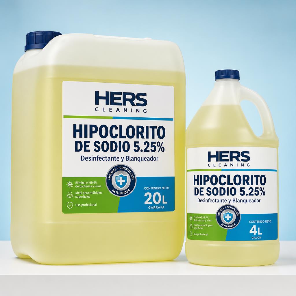 Hipoclorito de Sodio al 5,25% — presentaciones galón 4 L y garrafa 20 L de HERS Cleaning